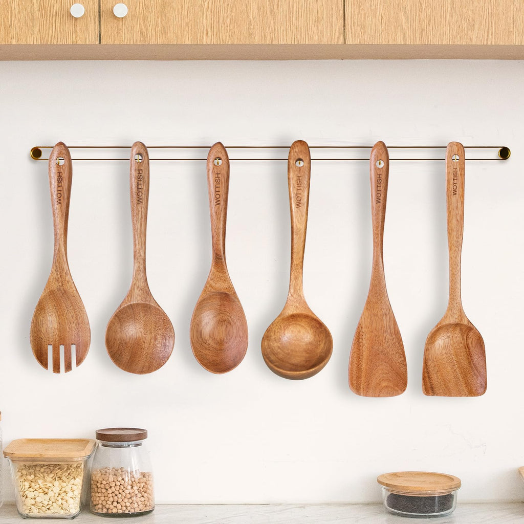 Wooden Spoons for Cooking - 8-Piece Wooden Kitchen Utensil Set made of Natural Solid Wood Material-Includes Spoons,Spatulas,Ladles,Mixing Spoon and Utensil Holder,Valentine's Day Gifts