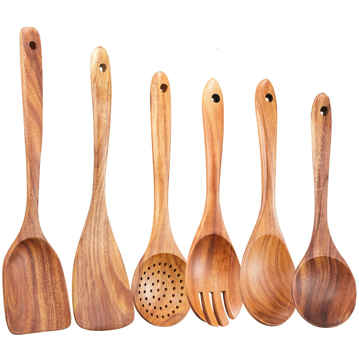 Gudamaye 13 inch Long Wooden Spoons for Cooking, 9 PCS Natural Teak Wooden Kitchen Utensil Set with Utensils Holder Made of Australia Camphor Laurel Wood，Wooden Utensils for Cooking
