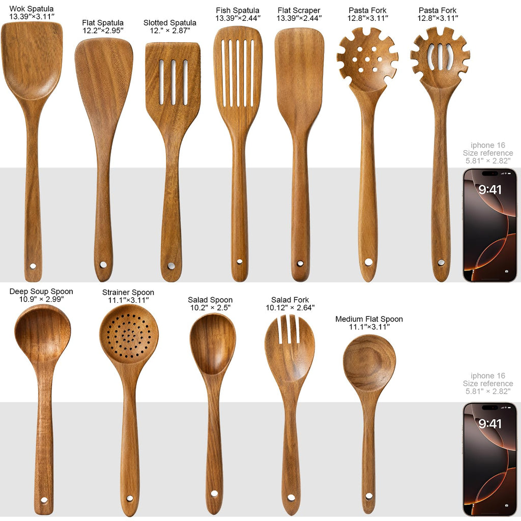 Wooden Spoons for Cooking - 8-Piece Wooden Kitchen Utensil Set made of Natural Solid Wood Material-Includes Spoons,Spatulas,Ladles,Mixing Spoon and Utensil Holder,Valentine's Day Gifts