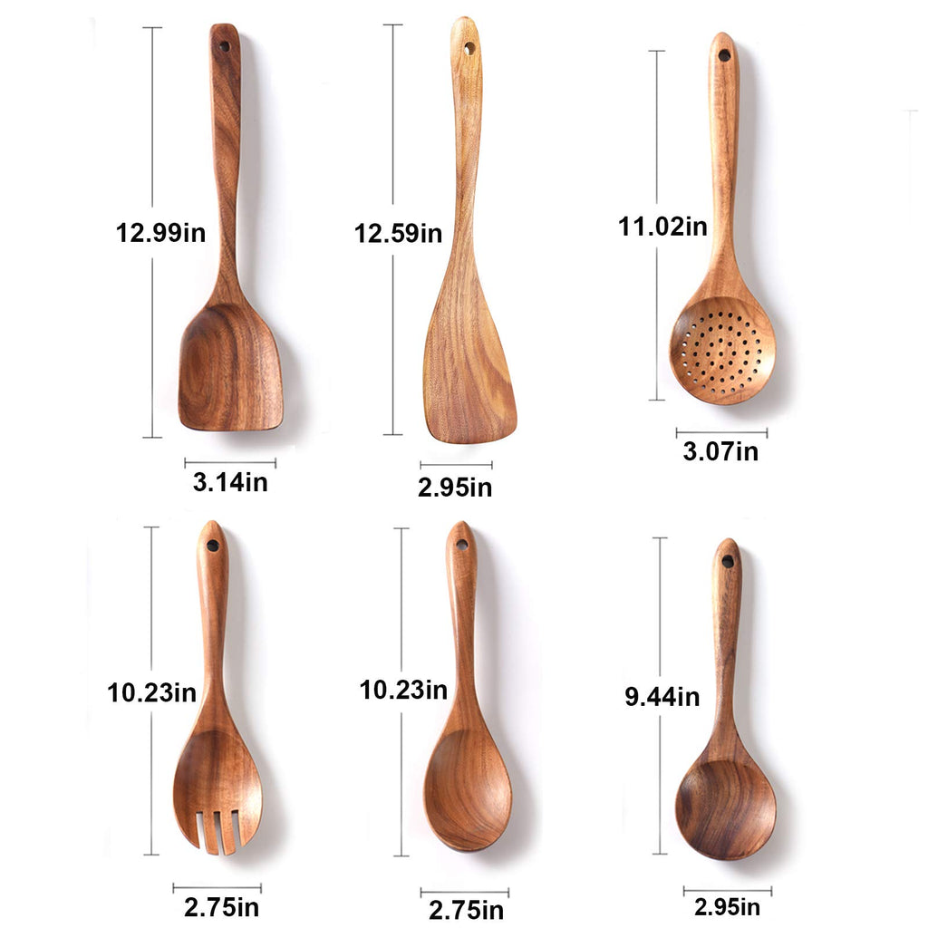 Gudamaye 13 inch Long Wooden Spoons for Cooking, 9 PCS Natural Teak Wooden Kitchen Utensil Set with Utensils Holder Made of Australia Camphor Laurel Wood，Wooden Utensils for Cooking