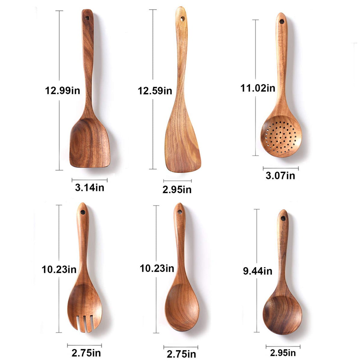 Gudamaye 13 inch Long Wooden Spoons for Cooking, 9 PCS Natural Teak Wooden Kitchen Utensil Set with Utensils Holder Made of Australia Camphor Laurel Wood，Wooden Utensils for Cooking