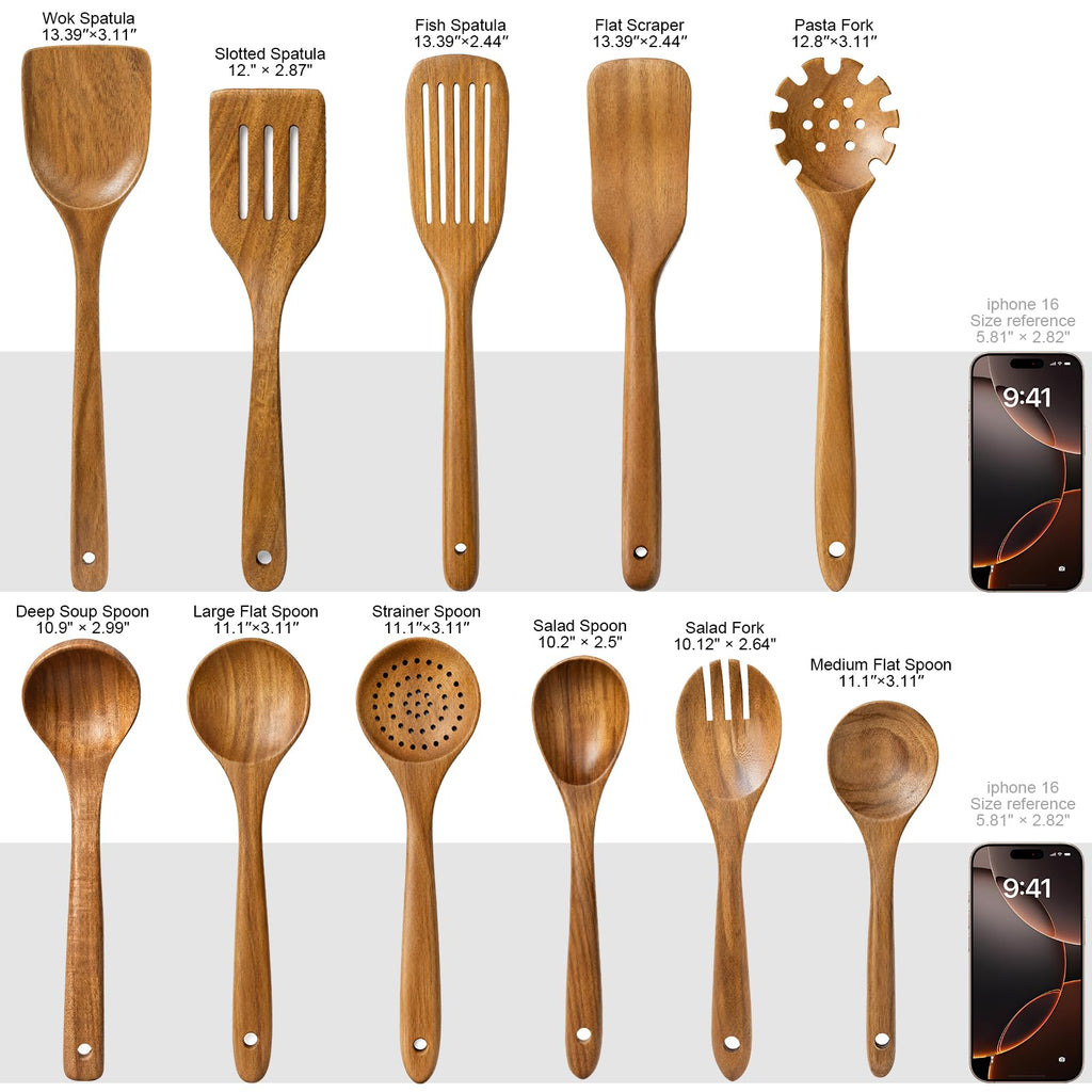 Wooden Spoons for Cooking - 8-Piece Wooden Kitchen Utensil Set made of Natural Solid Wood Material-Includes Spoons,Spatulas,Ladles,Mixing Spoon and Utensil Holder,Valentine's Day Gifts