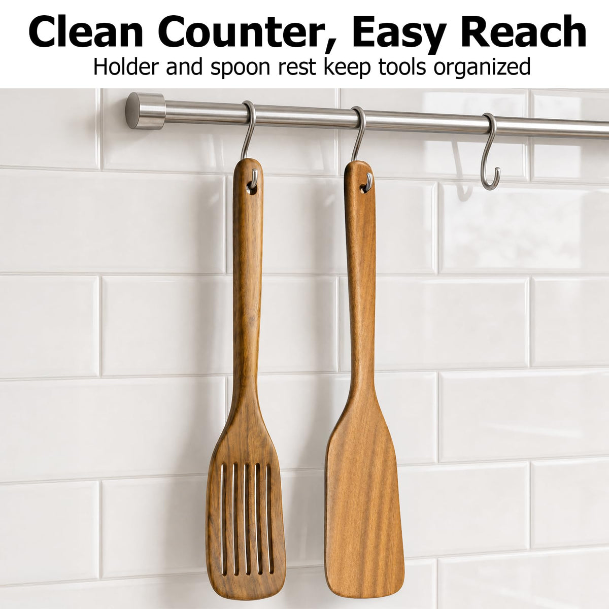 Wooden Spoons for Cooking - 8-Piece Wooden Kitchen Utensil Set made of Natural Solid Wood Material-Includes Spoons,Spatulas,Ladles,Mixing Spoon and Utensil Holder,Valentine's Day Gifts