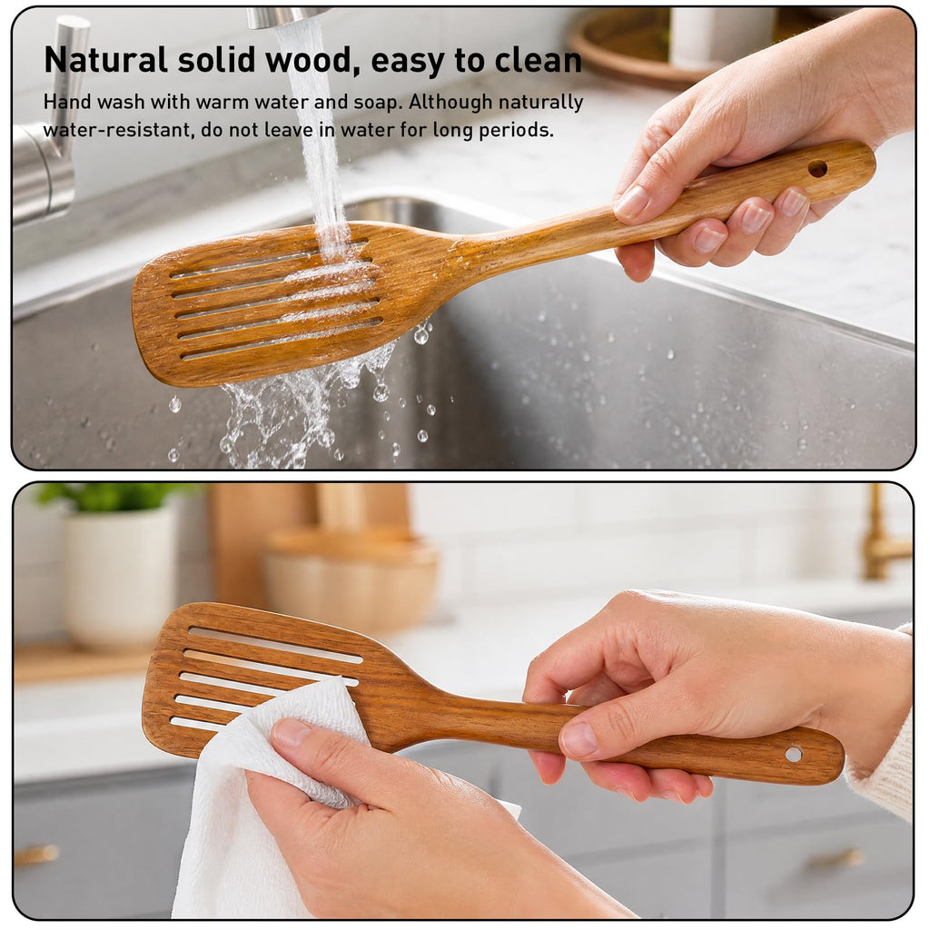 Wooden Spoons for Cooking - 8-Piece Wooden Kitchen Utensil Set made of Natural Solid Wood Material-Includes Spoons,Spatulas,Ladles,Mixing Spoon and Utensil Holder,Valentine's Day Gifts