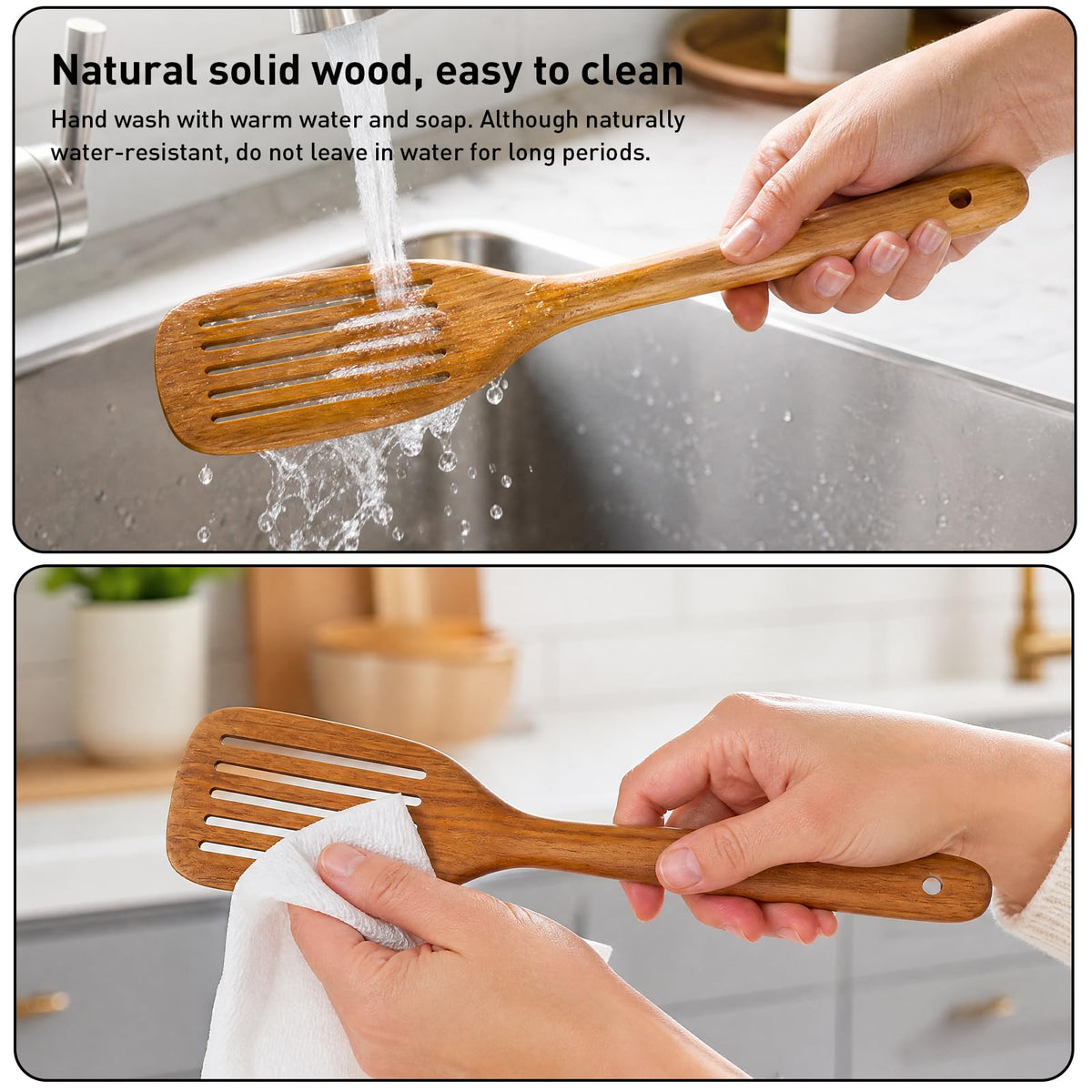 Wooden Spoons for Cooking - 8-Piece Wooden Kitchen Utensil Set made of Natural Solid Wood Material-Includes Spoons,Spatulas,Ladles,Mixing Spoon and Utensil Holder,Valentine's Day Gifts