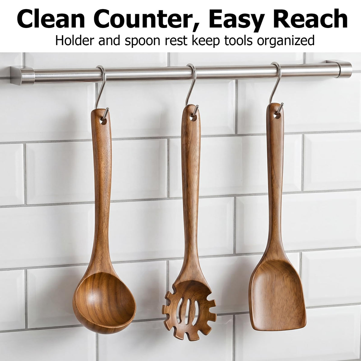 Wooden Spoons for Cooking - 8-Piece Wooden Kitchen Utensil Set made of Natural Solid Wood Material-Includes Spoons,Spatulas,Ladles,Mixing Spoon and Utensil Holder,Valentine's Day Gifts