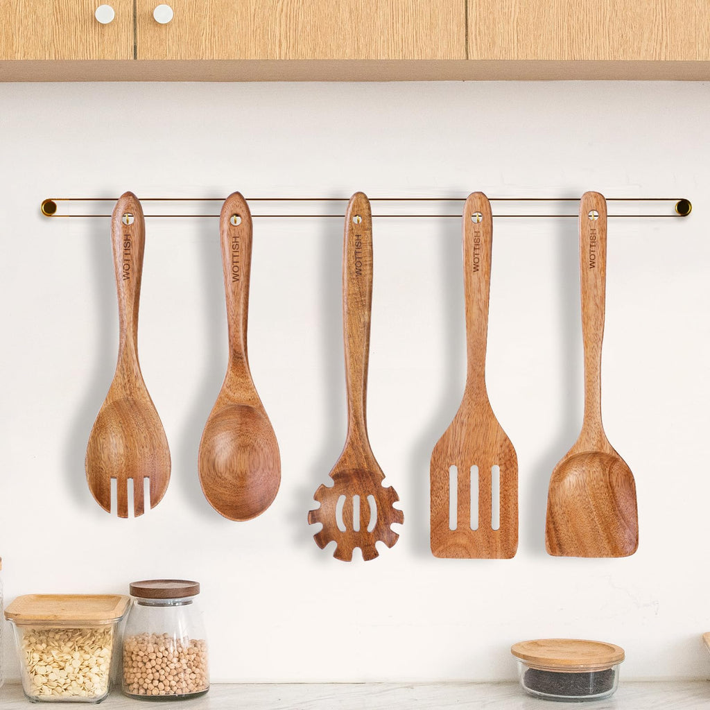 Wooden Spoons for Cooking - 8-Piece Wooden Kitchen Utensil Set made of Natural Solid Wood Material-Includes Spoons,Spatulas,Ladles,Mixing Spoon and Utensil Holder,Valentine's Day Gifts