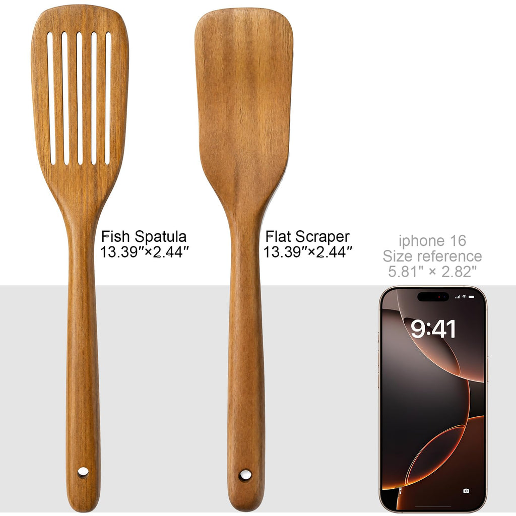 Wooden Spoons for Cooking - 8-Piece Wooden Kitchen Utensil Set made of Natural Solid Wood Material-Includes Spoons,Spatulas,Ladles,Mixing Spoon and Utensil Holder,Valentine's Day Gifts