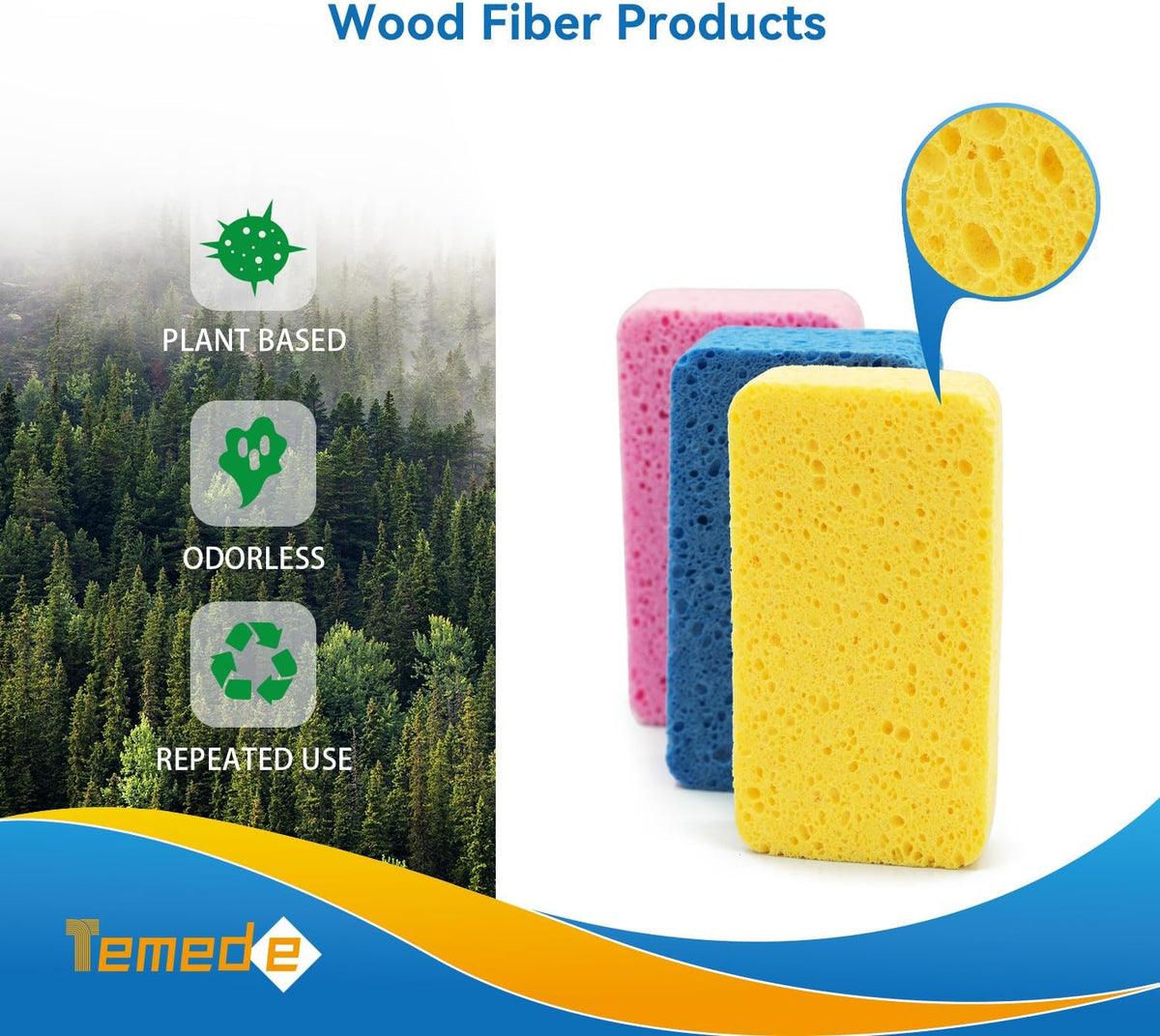 Temede Large Cellulose Sponges, Thick Absorbent Kitchen Sponges, 10-Pack