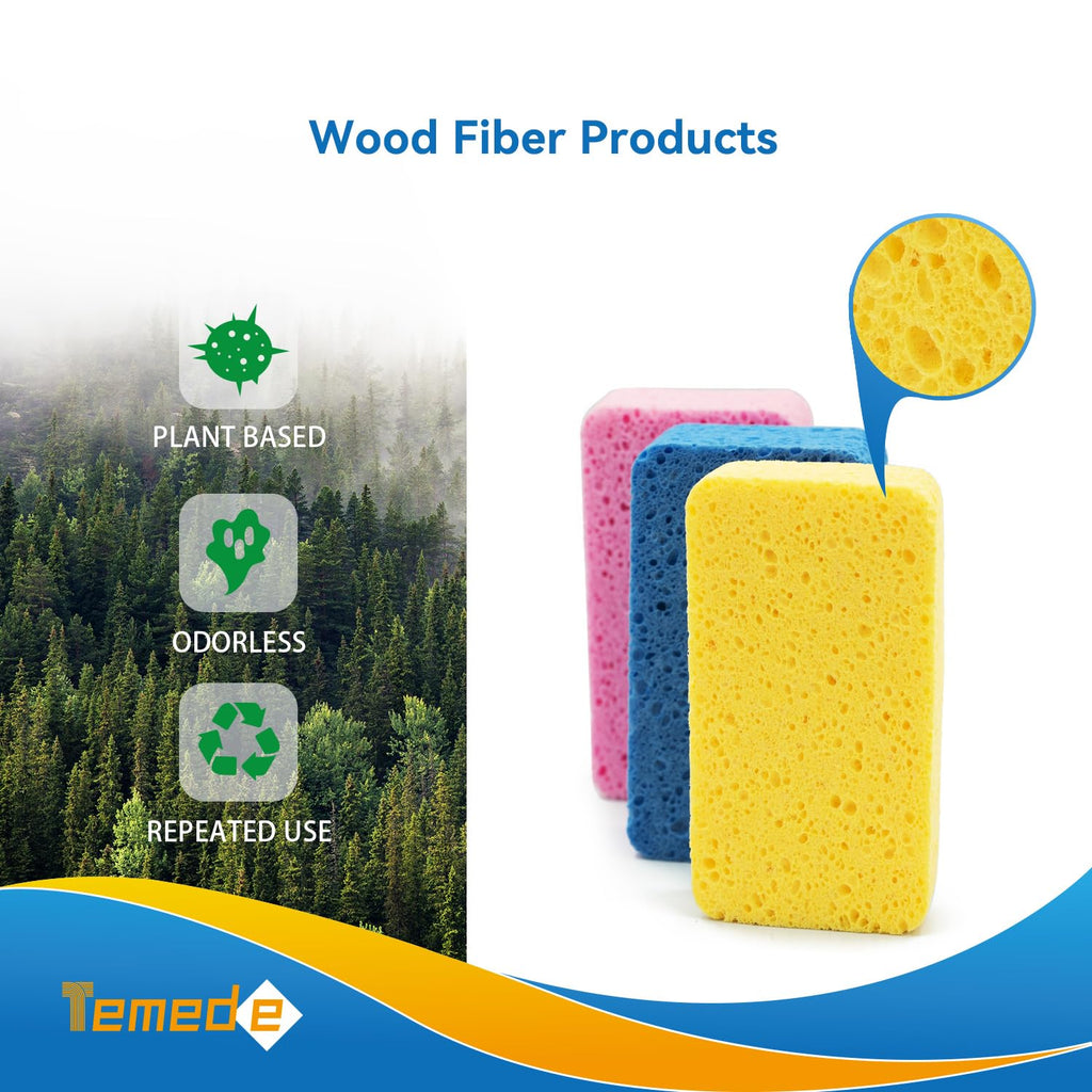 Temede Large Cellulose Sponges, Thick Absorbent Kitchen Sponges, 10-Pack