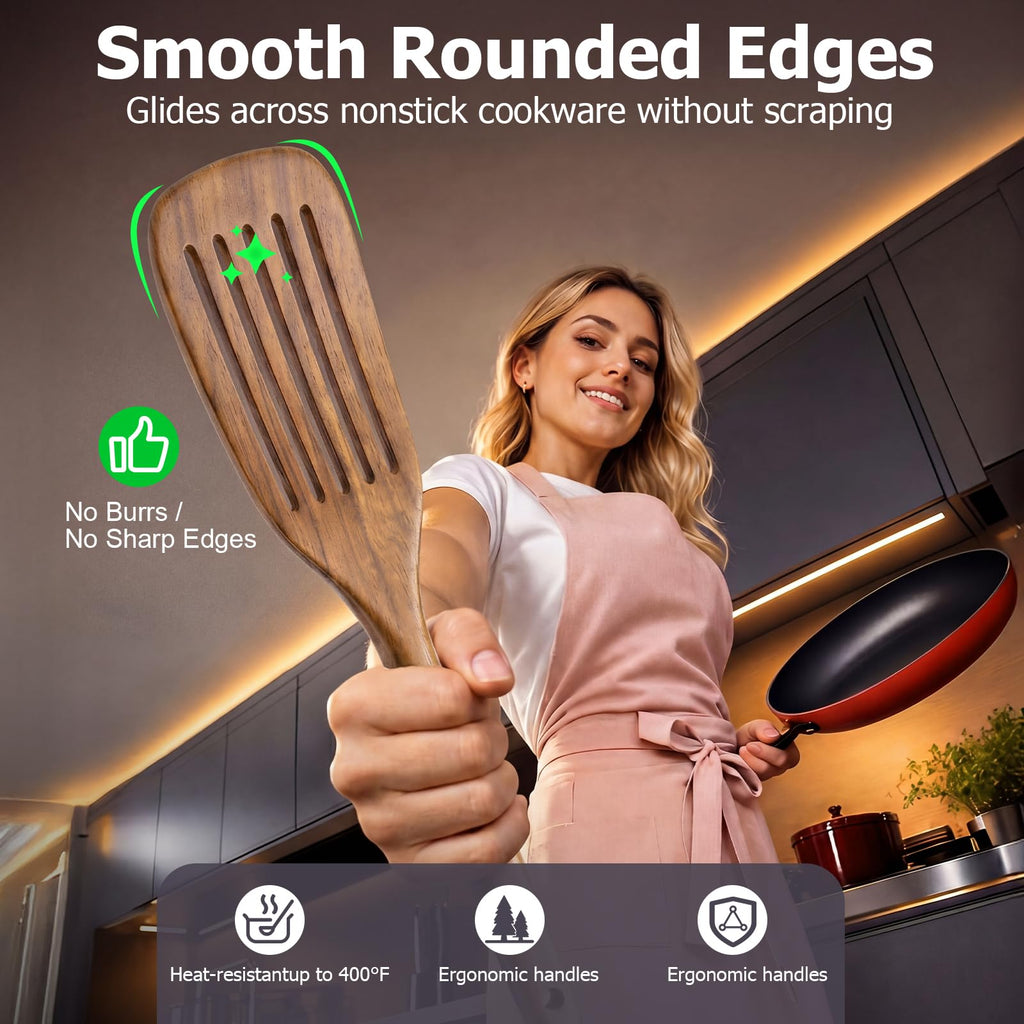 Wooden Spoons for Cooking - 8-Piece Wooden Kitchen Utensil Set made of Natural Solid Wood Material-Includes Spoons,Spatulas,Ladles,Mixing Spoon and Utensil Holder,Valentine's Day Gifts