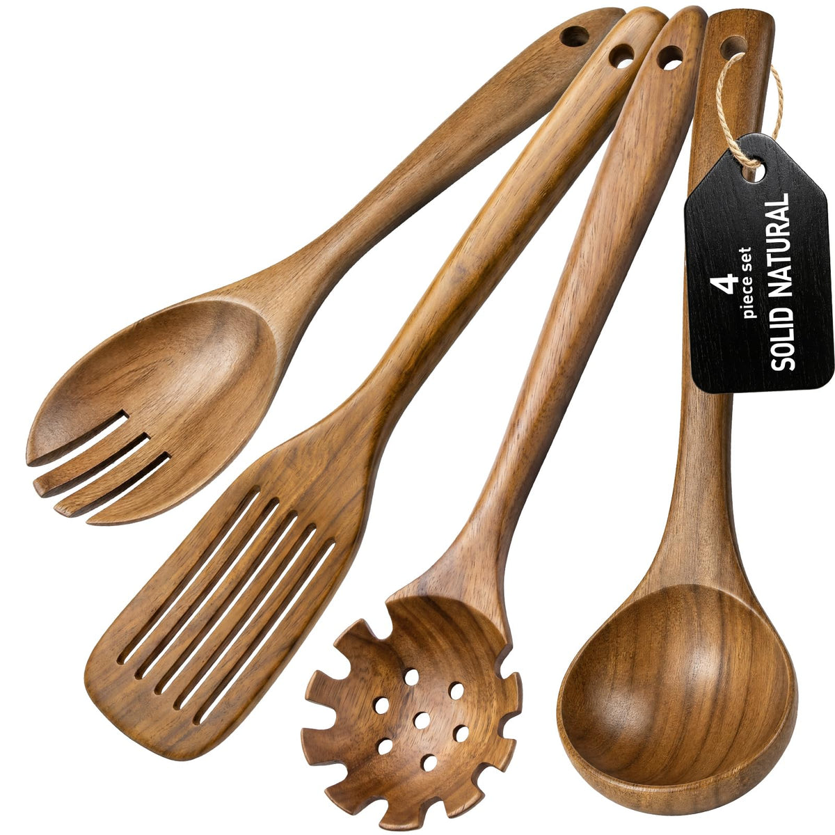 Wooden Spoons for Cooking - 8-Piece Wooden Kitchen Utensil Set made of Natural Solid Wood Material-Includes Spoons,Spatulas,Ladles,Mixing Spoon and Utensil Holder,Valentine's Day Gifts