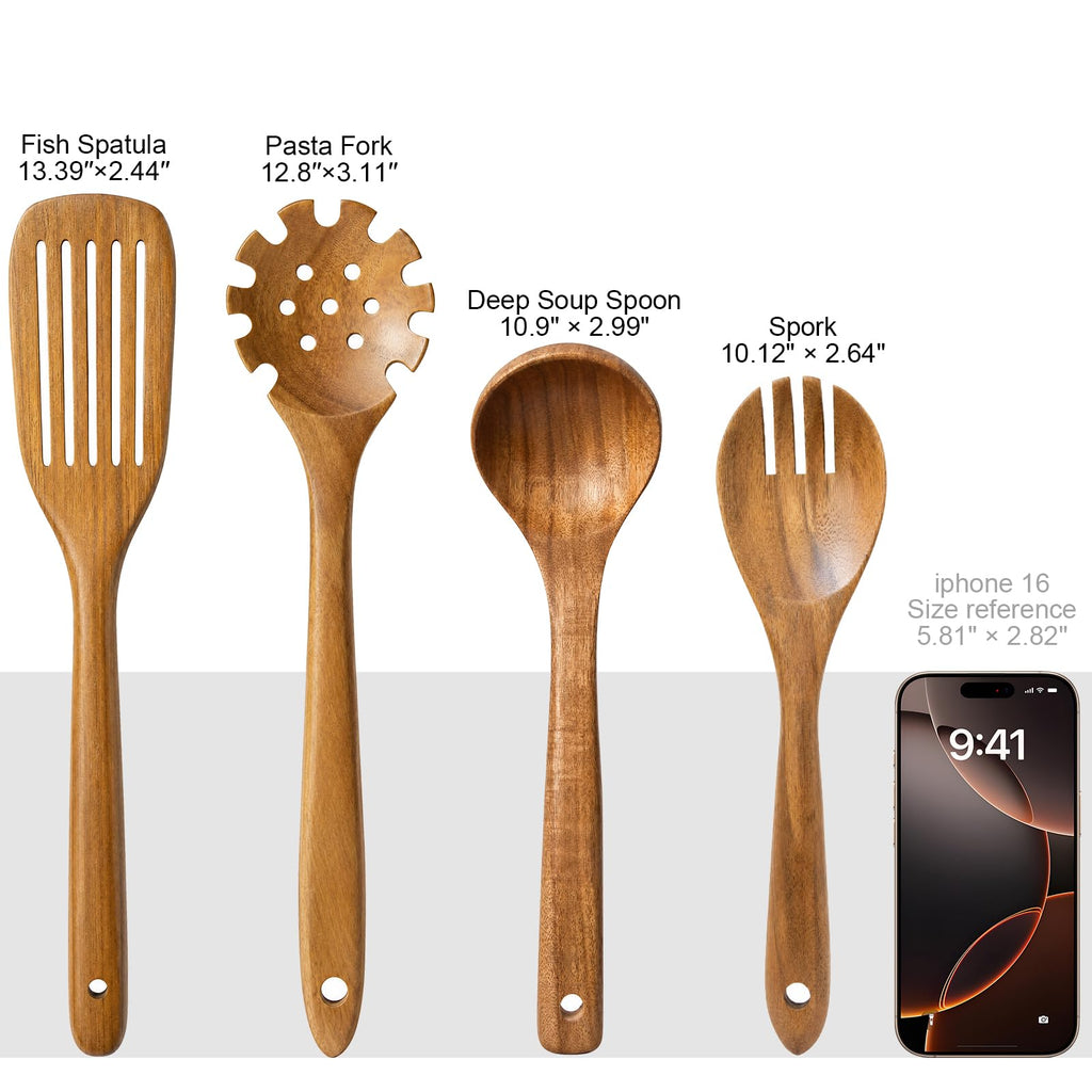 Wooden Spoons for Cooking - 8-Piece Wooden Kitchen Utensil Set made of Natural Solid Wood Material-Includes Spoons,Spatulas,Ladles,Mixing Spoon and Utensil Holder,Valentine's Day Gifts