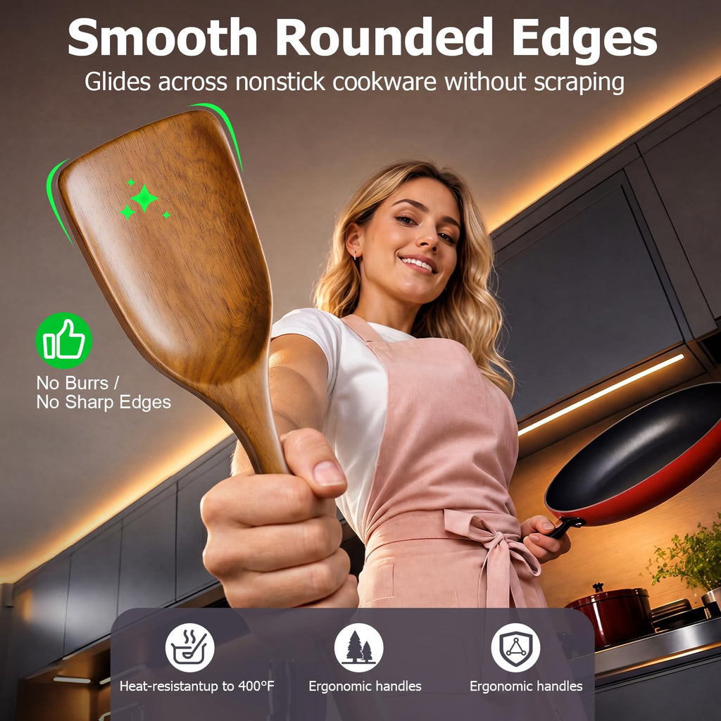 Wooden Spoons for Cooking - 8-Piece Wooden Kitchen Utensil Set made of Natural Solid Wood Material-Includes Spoons,Spatulas,Ladles,Mixing Spoon and Utensil Holder,Valentine's Day Gifts