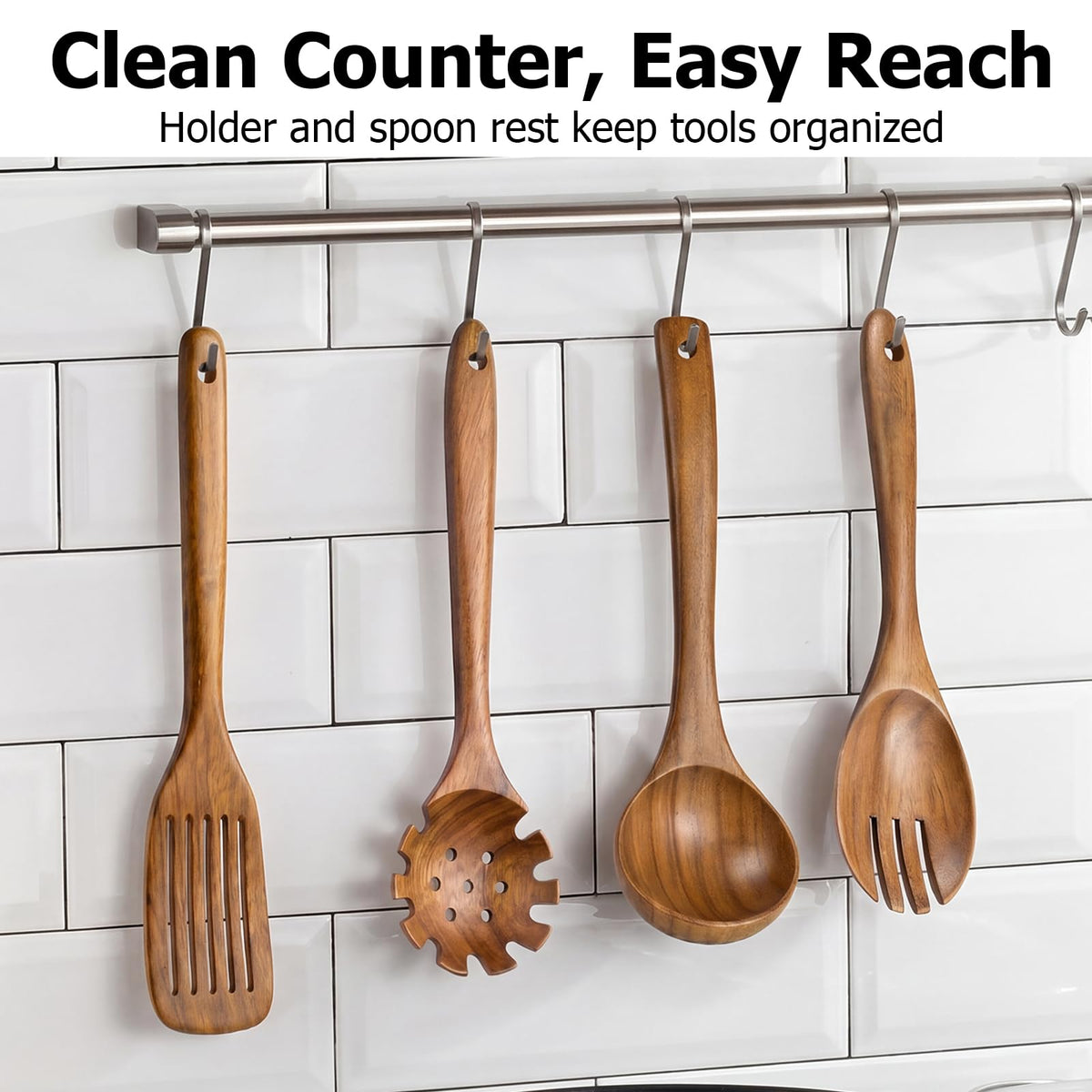 Wooden Spoons for Cooking - 8-Piece Wooden Kitchen Utensil Set made of Natural Solid Wood Material-Includes Spoons,Spatulas,Ladles,Mixing Spoon and Utensil Holder,Valentine's Day Gifts