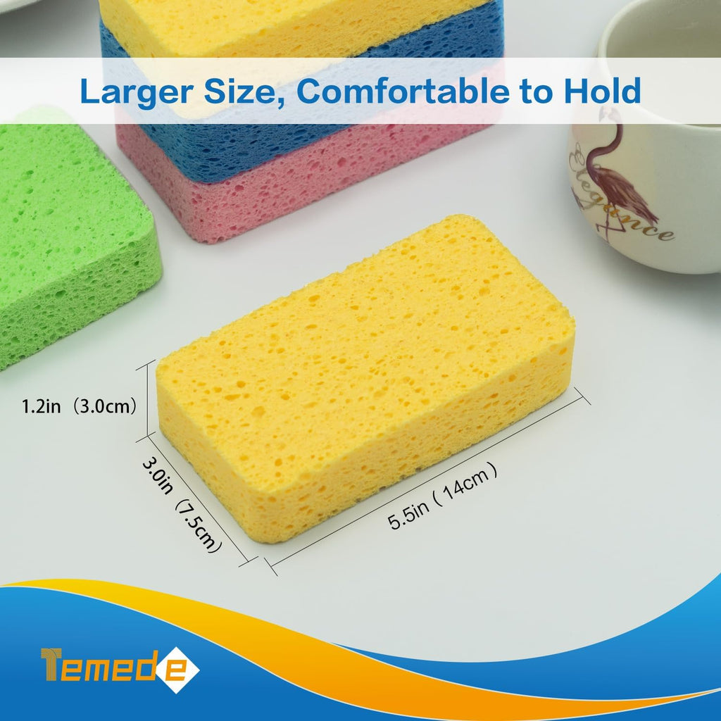 Temede Large Cellulose Sponges, Thick Absorbent Kitchen Sponges, 10-Pack