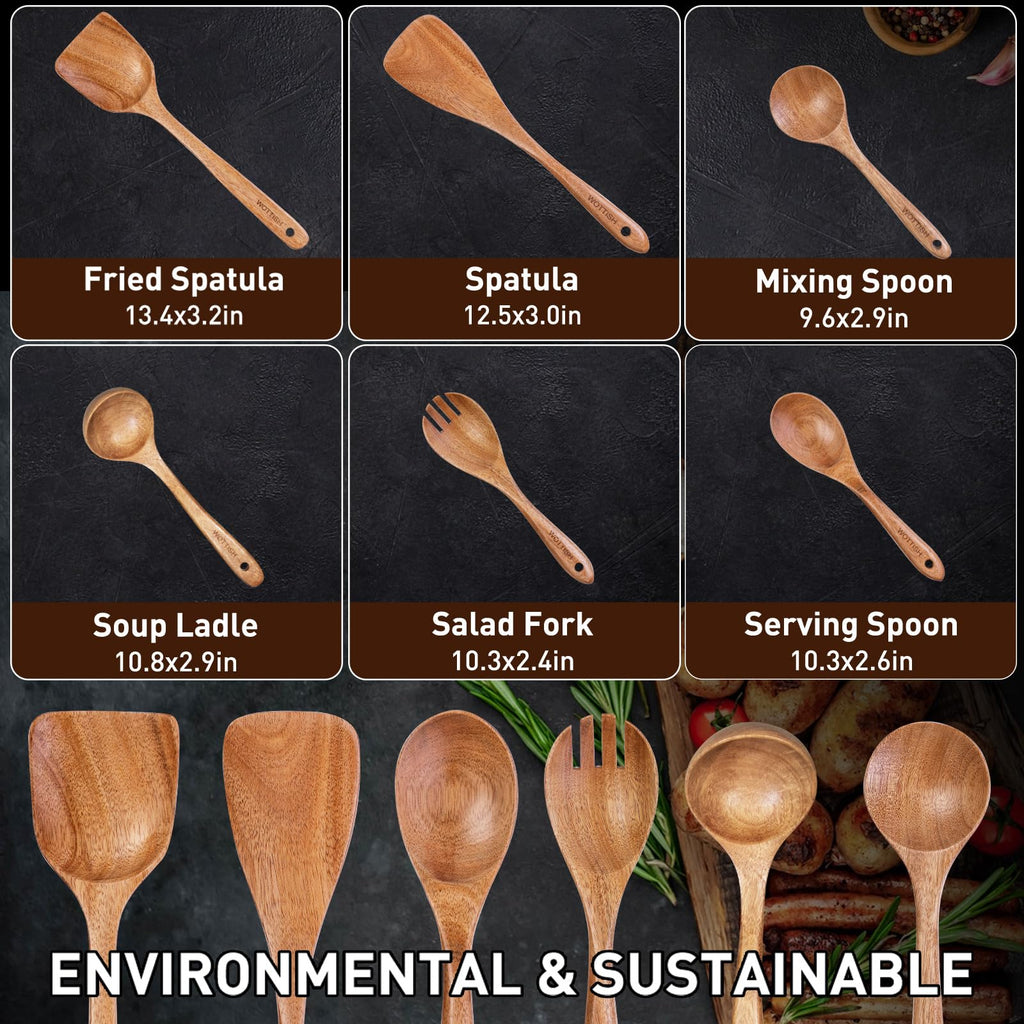 Wooden Spoons for Cooking - 8-Piece Wooden Kitchen Utensil Set made of Natural Solid Wood Material-Includes Spoons,Spatulas,Ladles,Mixing Spoon and Utensil Holder,Valentine's Day Gifts