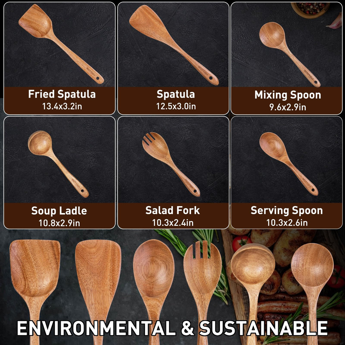 Wooden Spoons for Cooking - 8-Piece Wooden Kitchen Utensil Set made of Natural Solid Wood Material-Includes Spoons,Spatulas,Ladles,Mixing Spoon and Utensil Holder,Valentine's Day Gifts