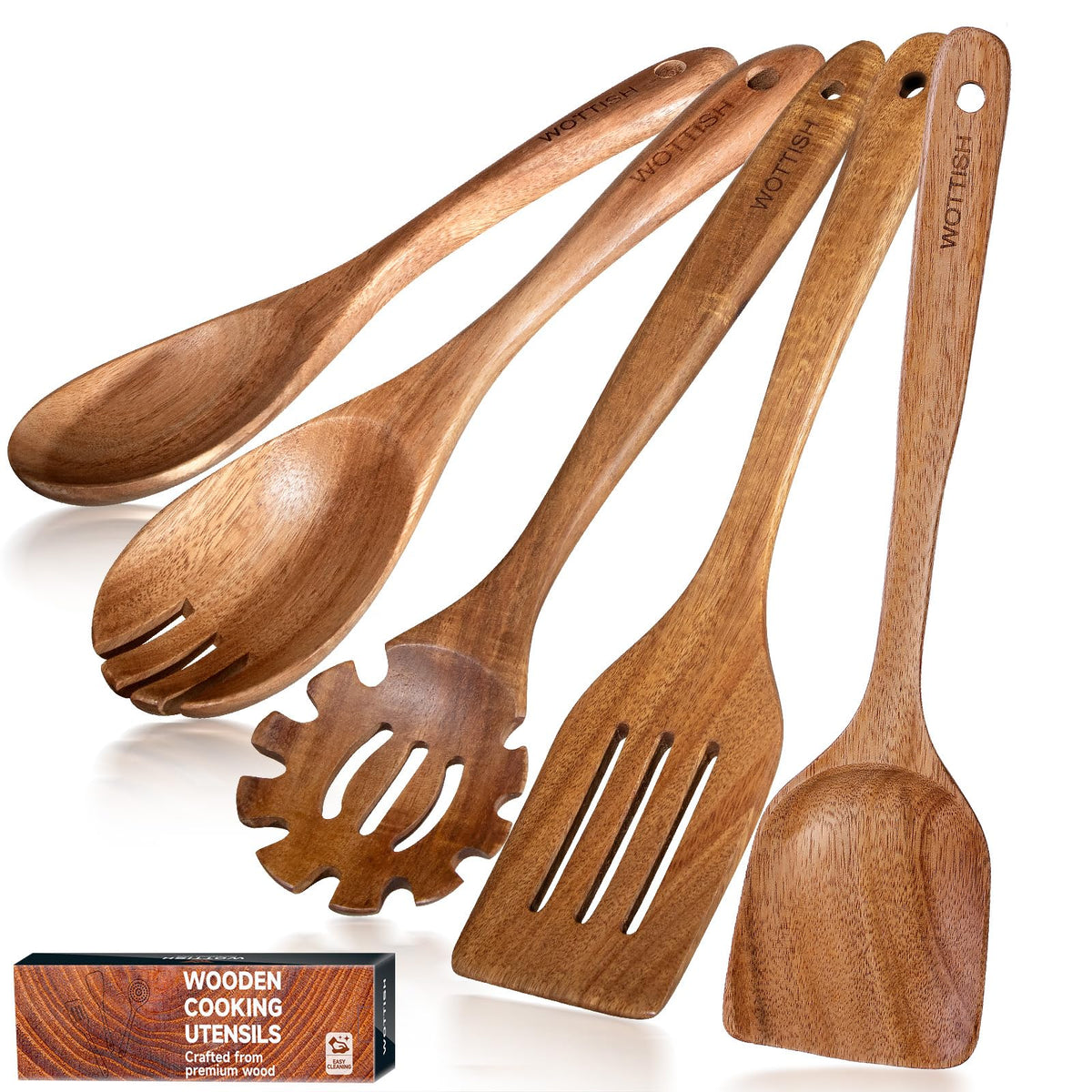 Wooden Spoons for Cooking - 8-Piece Wooden Kitchen Utensil Set made of Natural Solid Wood Material-Includes Spoons,Spatulas,Ladles,Mixing Spoon and Utensil Holder,Valentine's Day Gifts