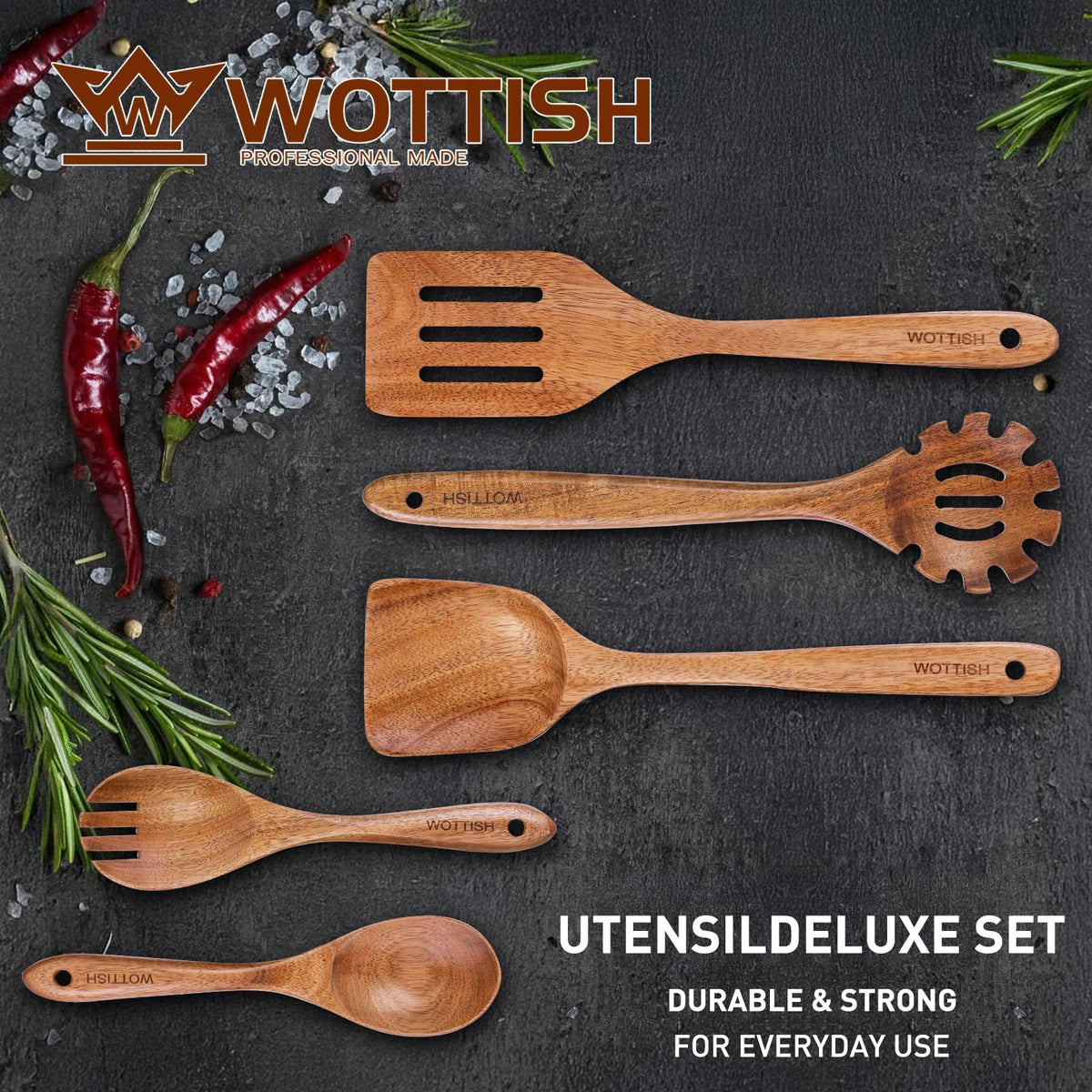 Wooden Spoons for Cooking - 8-Piece Wooden Kitchen Utensil Set made of Natural Solid Wood Material-Includes Spoons,Spatulas,Ladles,Mixing Spoon and Utensil Holder,Valentine's Day Gifts