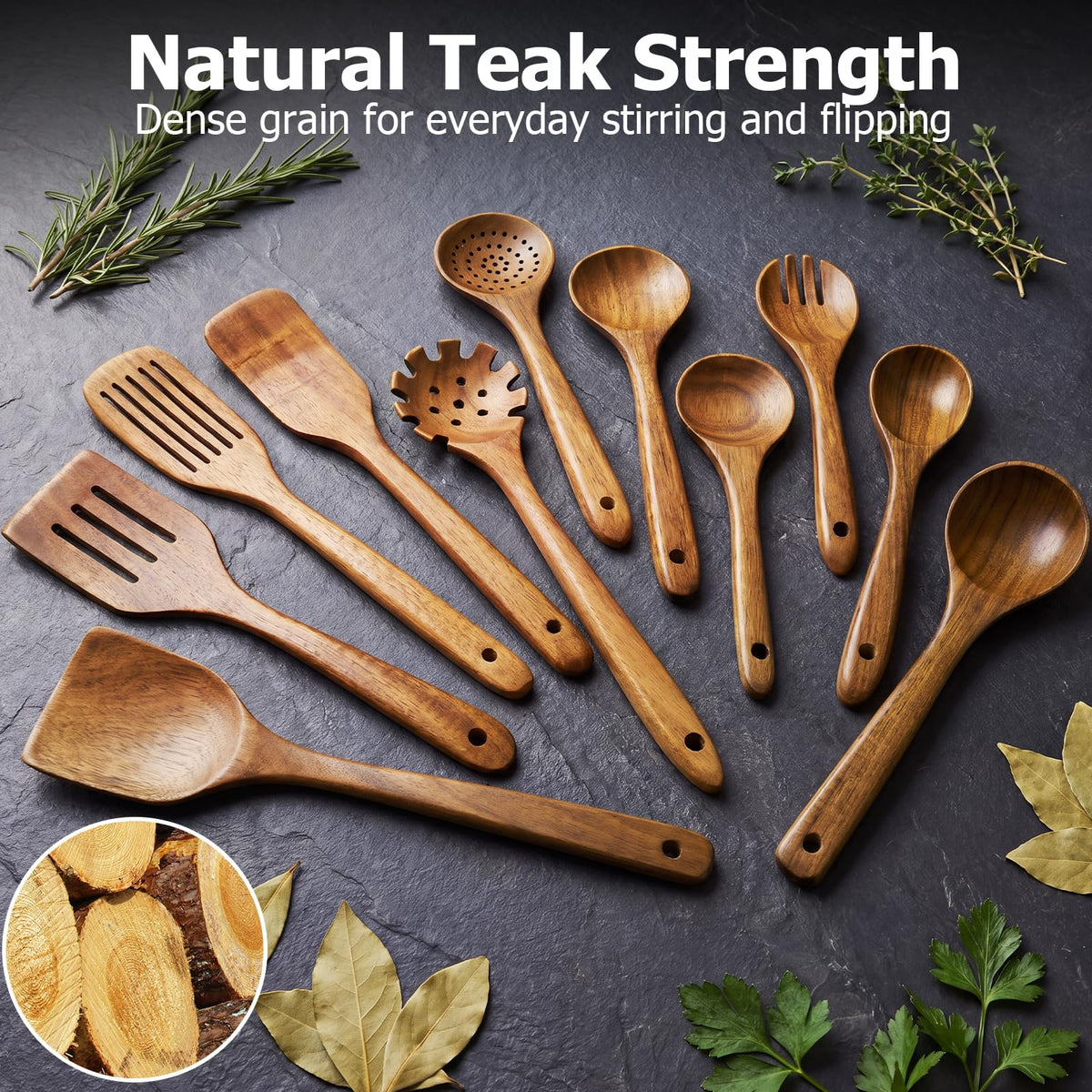 Wooden Spoons for Cooking - 8-Piece Wooden Kitchen Utensil Set made of Natural Solid Wood Material-Includes Spoons,Spatulas,Ladles,Mixing Spoon and Utensil Holder,Valentine's Day Gifts