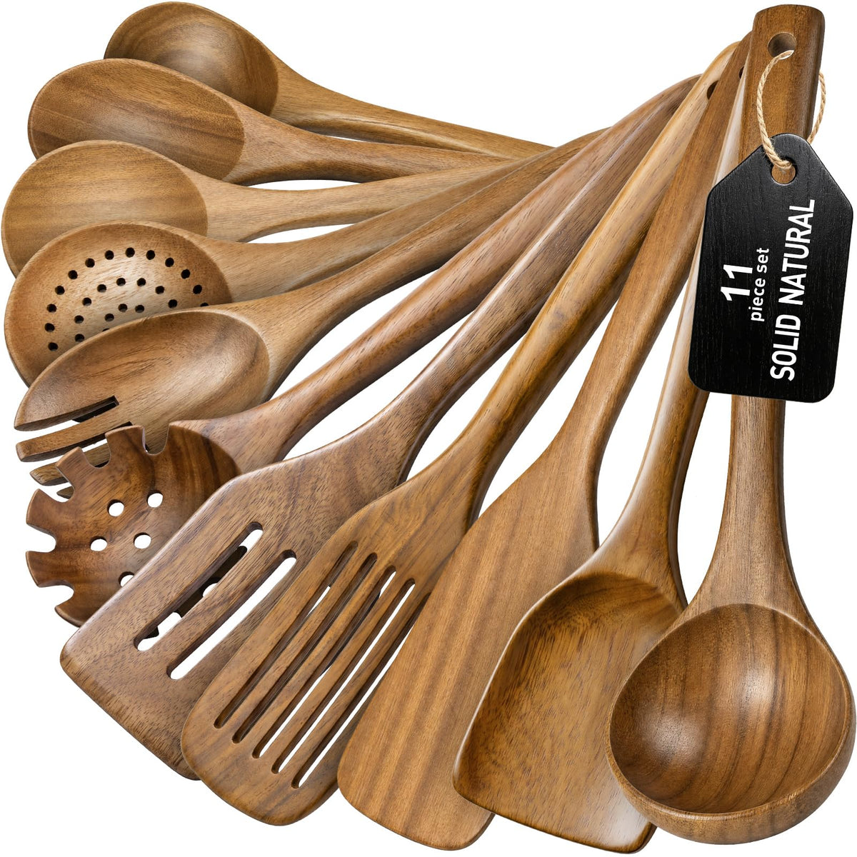 Wooden Spoons for Cooking - 8-Piece Wooden Kitchen Utensil Set made of Natural Solid Wood Material-Includes Spoons,Spatulas,Ladles,Mixing Spoon and Utensil Holder,Valentine's Day Gifts
