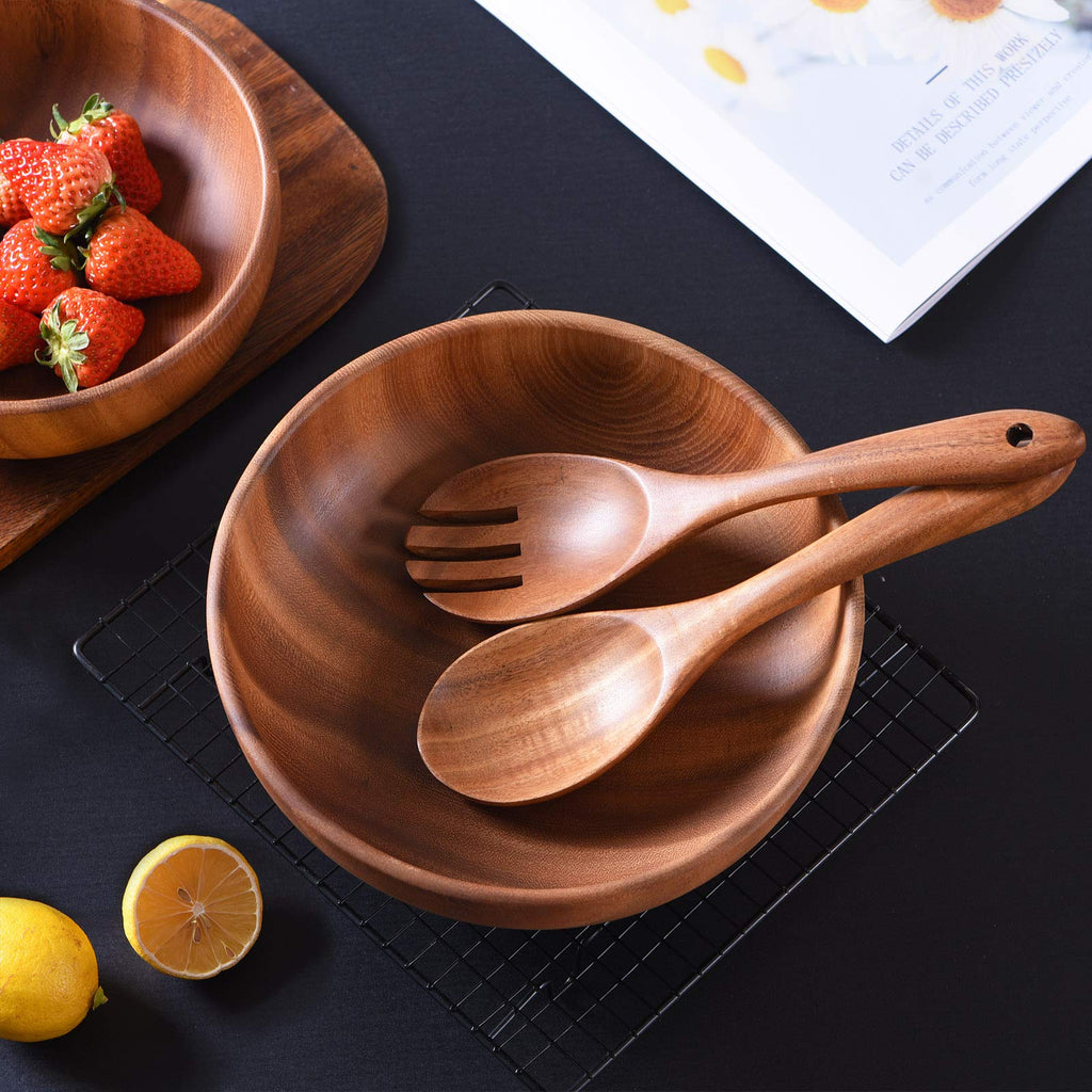 Gudamaye 13 inch Long Wooden Spoons for Cooking, 9 PCS Natural Teak Wooden Kitchen Utensil Set with Utensils Holder Made of Australia Camphor Laurel Wood，Wooden Utensils for Cooking