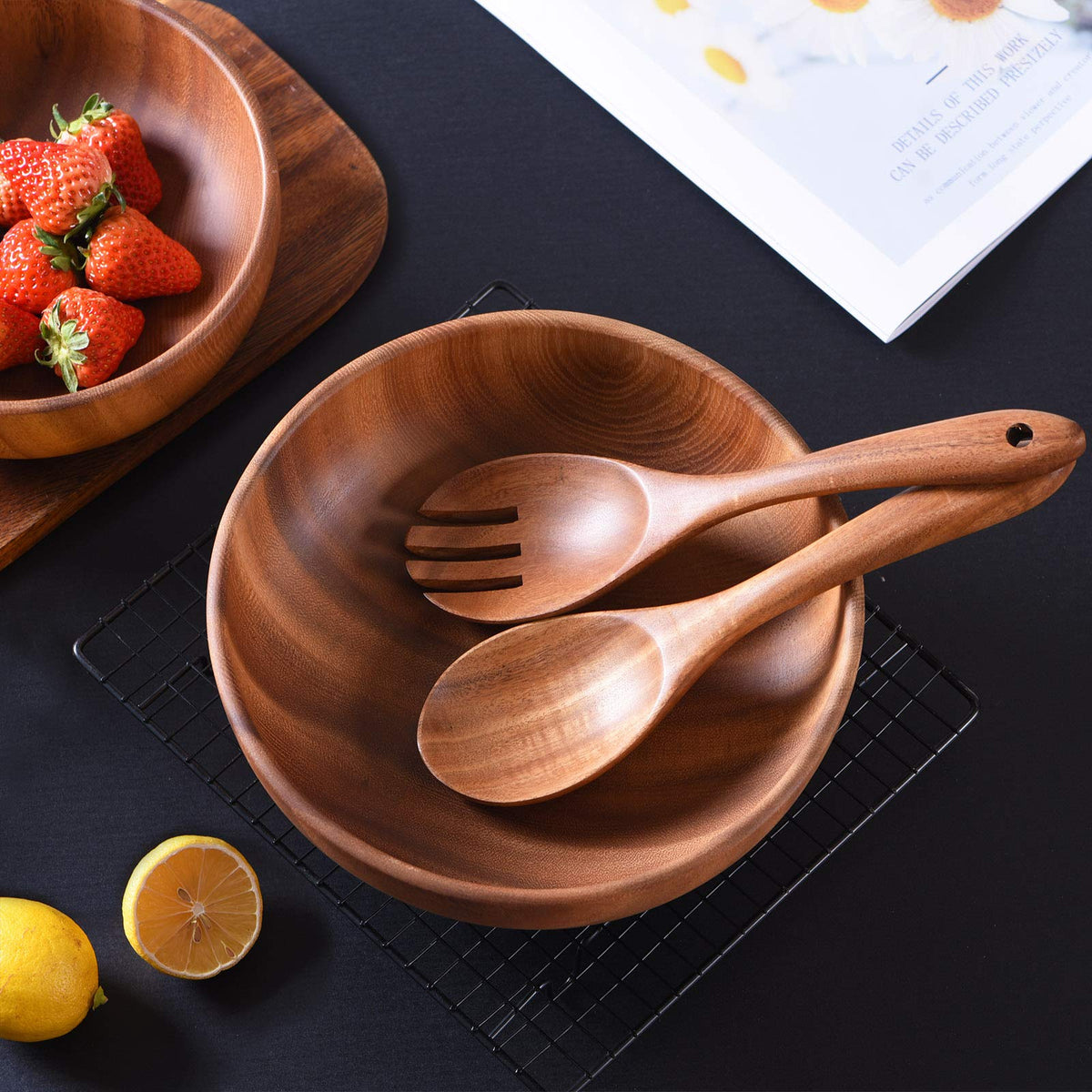 Gudamaye 13 inch Long Wooden Spoons for Cooking, 9 PCS Natural Teak Wooden Kitchen Utensil Set with Utensils Holder Made of Australia Camphor Laurel Wood，Wooden Utensils for Cooking