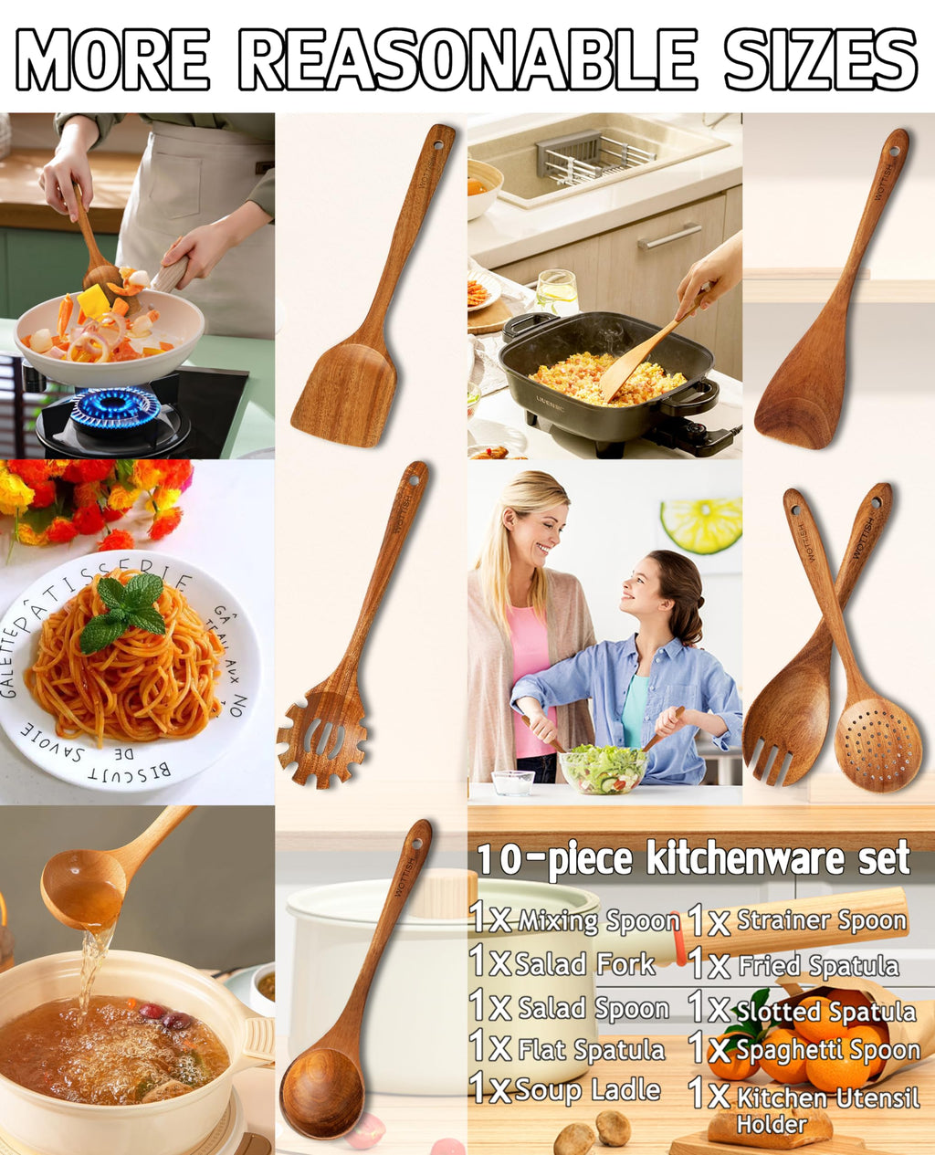 Wooden Spoons for Cooking - 8-Piece Wooden Kitchen Utensil Set made of Natural Solid Wood Material-Includes Spoons,Spatulas,Ladles,Mixing Spoon and Utensil Holder,Valentine's Day Gifts