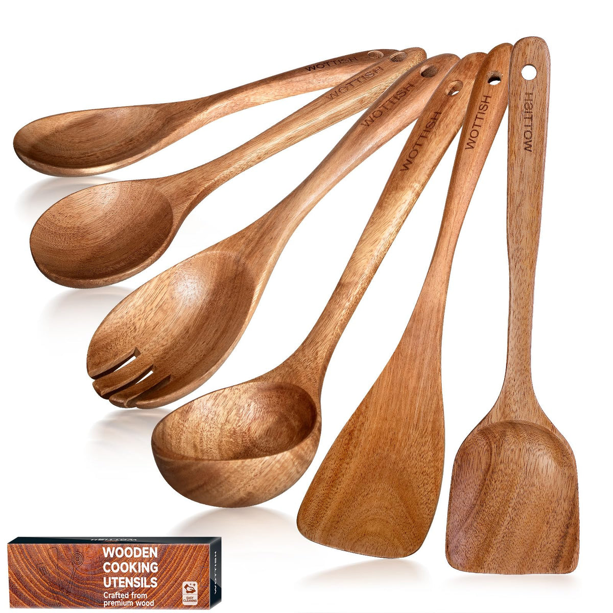 Wooden Spoons for Cooking - 8-Piece Wooden Kitchen Utensil Set made of Natural Solid Wood Material-Includes Spoons,Spatulas,Ladles,Mixing Spoon and Utensil Holder,Valentine's Day Gifts