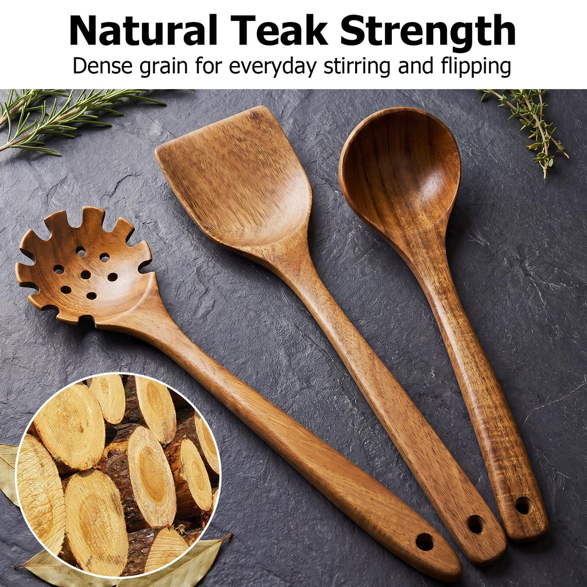 Wooden Spoons for Cooking - 8-Piece Wooden Kitchen Utensil Set made of Natural Solid Wood Material-Includes Spoons,Spatulas,Ladles,Mixing Spoon and Utensil Holder,Valentine's Day Gifts