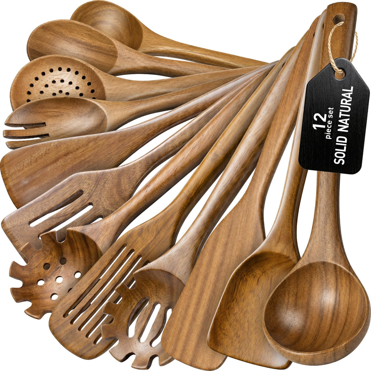 Wooden Spoons for Cooking - 8-Piece Wooden Kitchen Utensil Set made of Natural Solid Wood Material-Includes Spoons,Spatulas,Ladles,Mixing Spoon and Utensil Holder,Valentine's Day Gifts