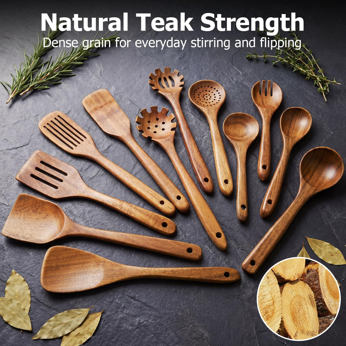 Wooden Spoons for Cooking - 8-Piece Wooden Kitchen Utensil Set made of Natural Solid Wood Material-Includes Spoons,Spatulas,Ladles,Mixing Spoon and Utensil Holder,Valentine's Day Gifts
