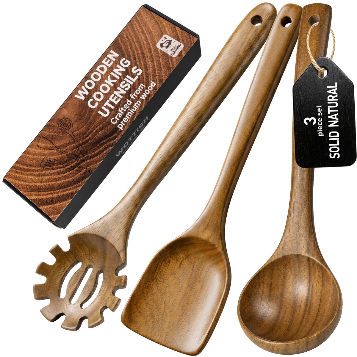 Wooden Spoons for Cooking - 8-Piece Wooden Kitchen Utensil Set made of Natural Solid Wood Material-Includes Spoons,Spatulas,Ladles,Mixing Spoon and Utensil Holder,Valentine's Day Gifts