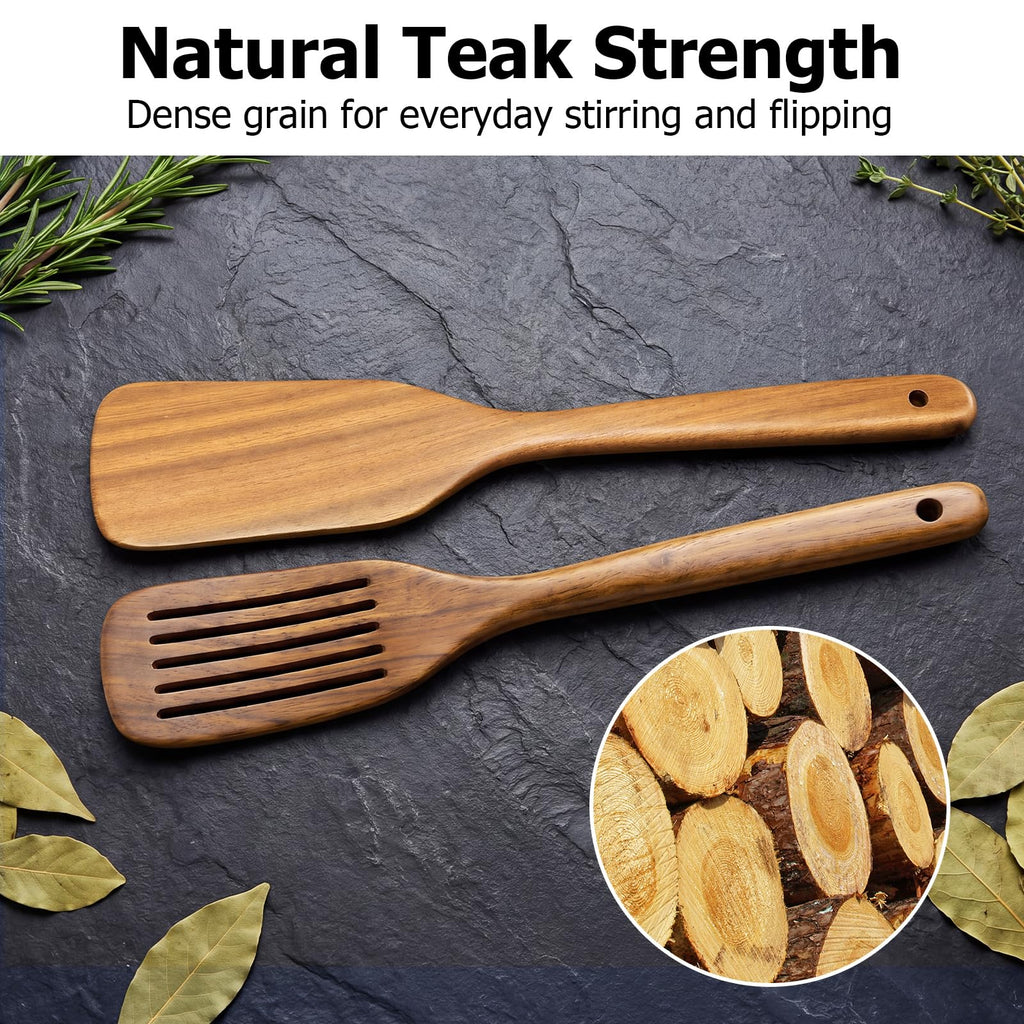 Wooden Spoons for Cooking - 8-Piece Wooden Kitchen Utensil Set made of Natural Solid Wood Material-Includes Spoons,Spatulas,Ladles,Mixing Spoon and Utensil Holder,Valentine's Day Gifts
