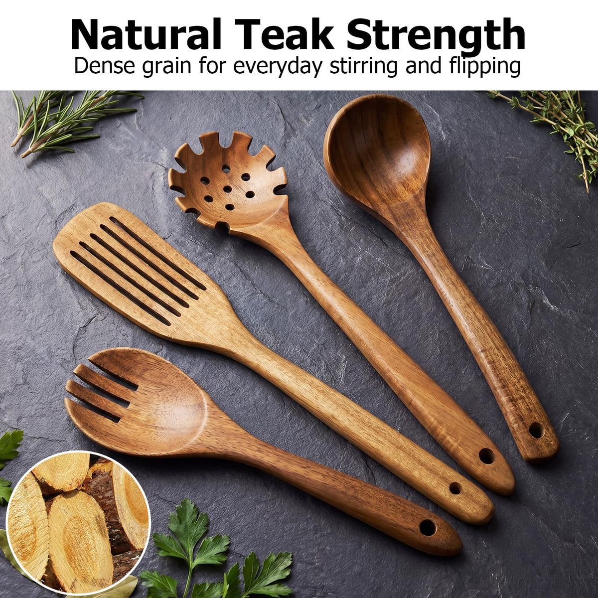 Wooden Spoons for Cooking - 8-Piece Wooden Kitchen Utensil Set made of Natural Solid Wood Material-Includes Spoons,Spatulas,Ladles,Mixing Spoon and Utensil Holder,Valentine's Day Gifts