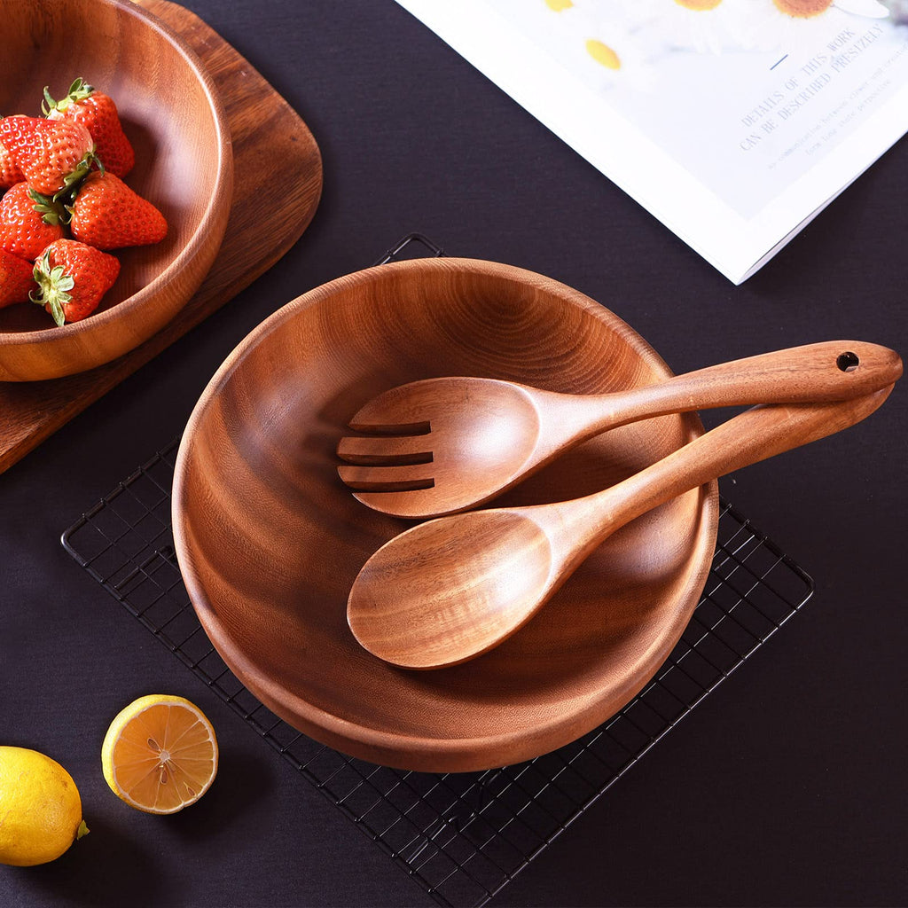 Gudamaye 13 inch Long Wooden Spoons for Cooking, 9 PCS Natural Teak Wooden Kitchen Utensil Set with Utensils Holder Made of Australia Camphor Laurel Wood，Wooden Utensils for Cooking