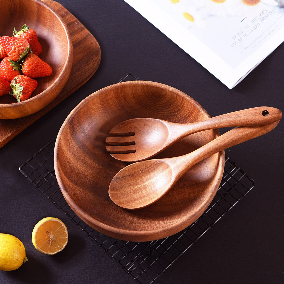 Gudamaye 13 inch Long Wooden Spoons for Cooking, 9 PCS Natural Teak Wooden Kitchen Utensil Set with Utensils Holder Made of Australia Camphor Laurel Wood，Wooden Utensils for Cooking