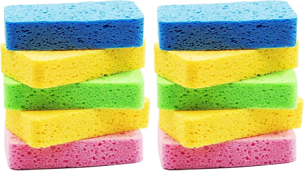 Temede Large Cellulose Sponges, Thick Absorbent Kitchen Sponges, 10-Pack